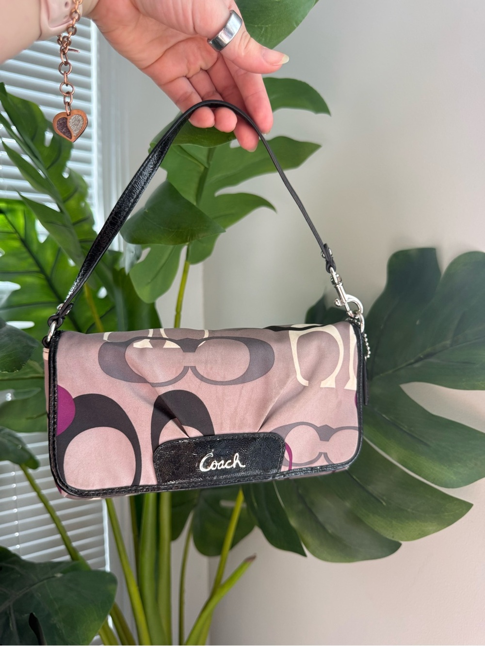 Coach Mini Shoulder Bag in Pink and Black Signature Print